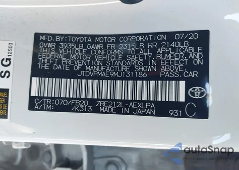 2021 Toyota Corolla Le из США, поврежденный, VIN JTDVPMAE9MJ131186